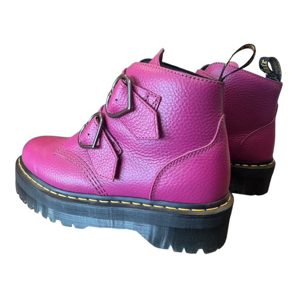 Dr. Martens Pink Devon Heart Boots Fuschia Milled Leather Quad Retro Women's 10 - Picture 9 of 13